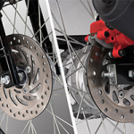 Front and Rear Disc Brakes with Unique Red Colored Calipers